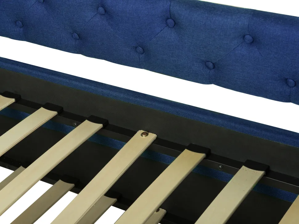 Tagesbett Ausziehbar Polsterbezug Marineblau Leinenoptik Lattenrost 90 X 200 Cm Libourne