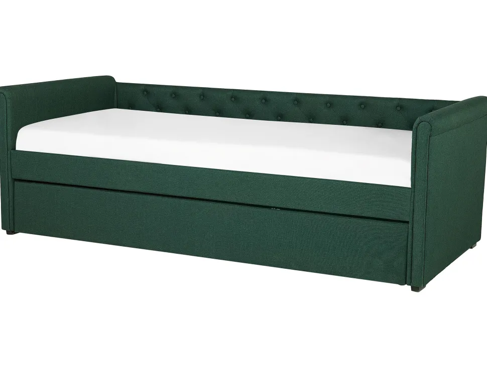 Tagesbett Ausziehbar Polsterbezug Dunkelgrun Leinenoptik Lattenrost 80 X 200 Cm Libourne