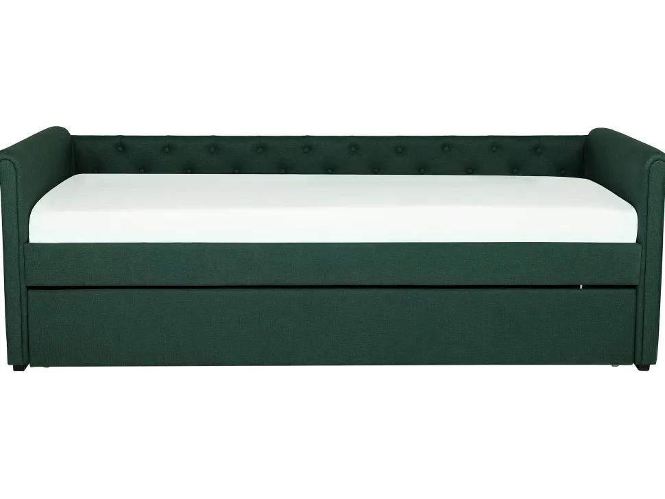 Tagesbett Ausziehbar Polsterbezug Dunkelgrun Leinenoptik Lattenrost 80 X 200 Cm Libourne