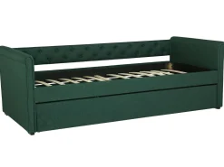 Tagesbett Ausziehbar Polsterbezug Dunkelgrun Leinenoptik Lattenrost 80 X 200 Cm Libourne