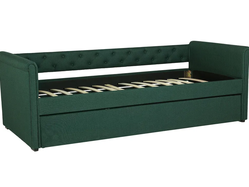 Tagesbett Ausziehbar Polsterbezug Dunkelgrun Leinenoptik Lattenrost 80 X 200 Cm Libourne