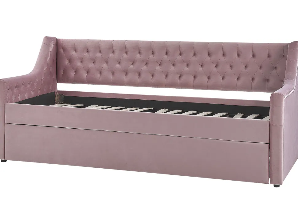 Tagesbett Ausziehbar Samtstoff Rosa Lattenrost 90 X 200 Cm Montargis