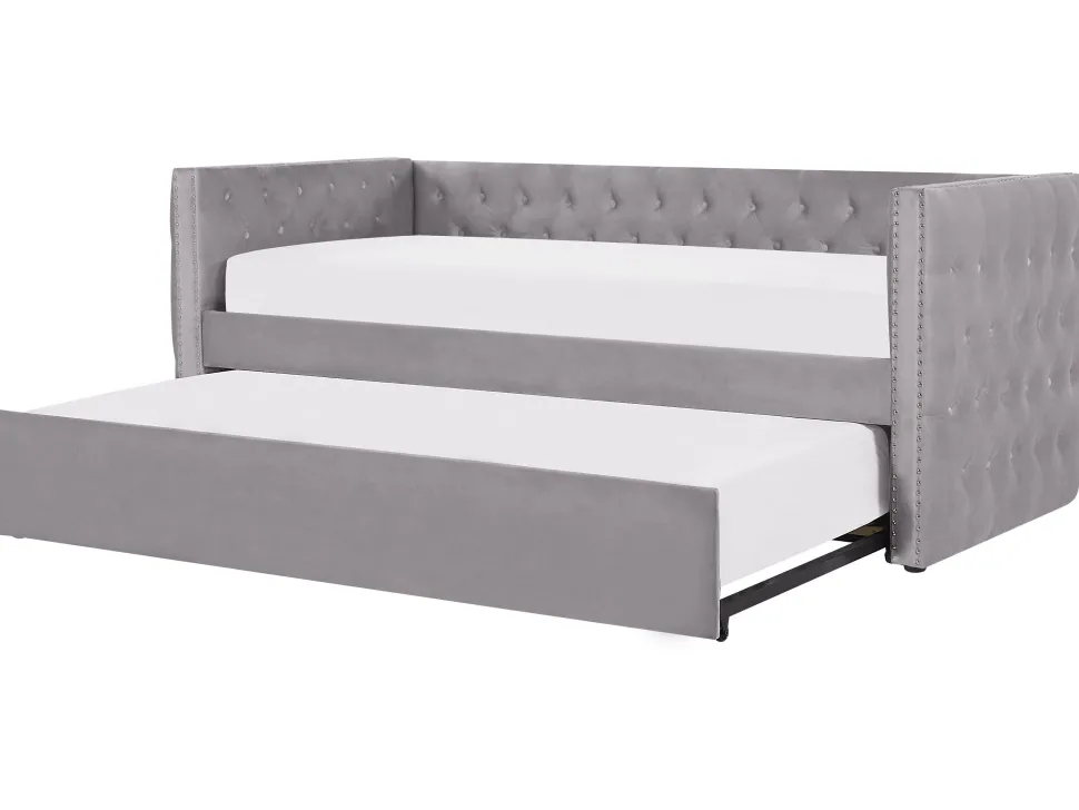 Tagesbett Ausziehbar Samtstoff Grau Lattenrost 90 X 200 Cm Gassin