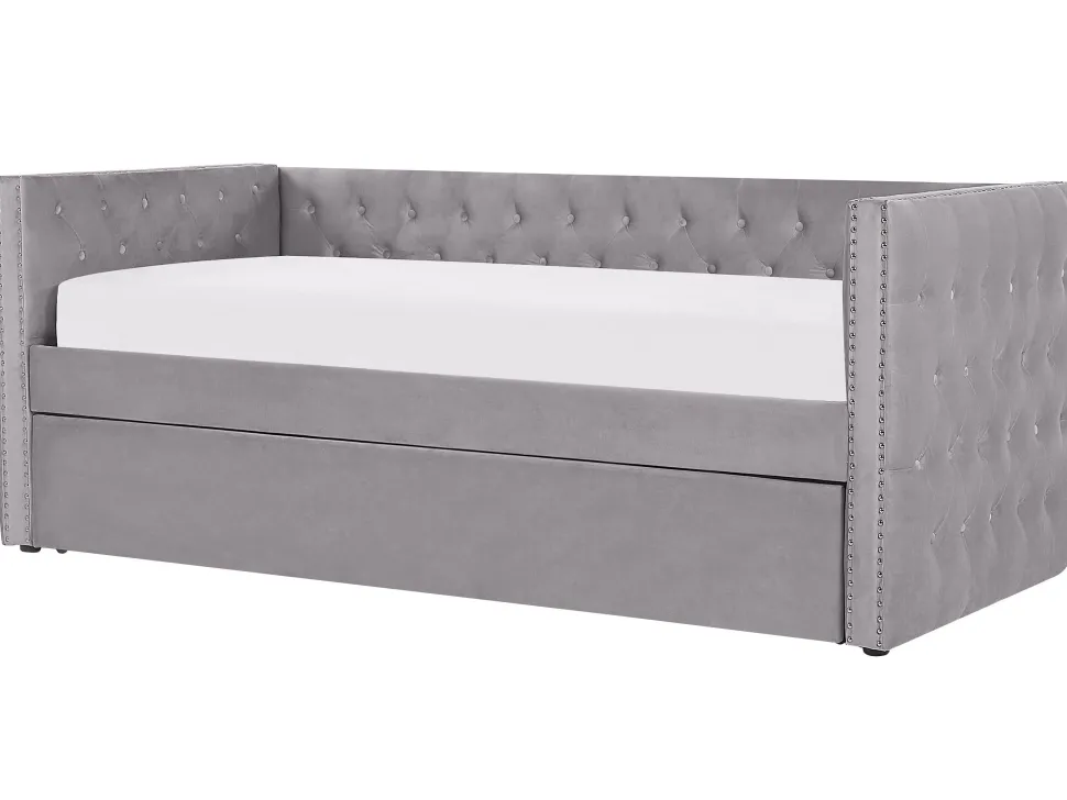 Tagesbett Ausziehbar Samtstoff Grau Lattenrost 90 X 200 Cm Gassin