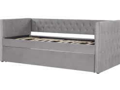 Tagesbett Ausziehbar Samtstoff Grau Lattenrost 90 X 200 Cm Gassin