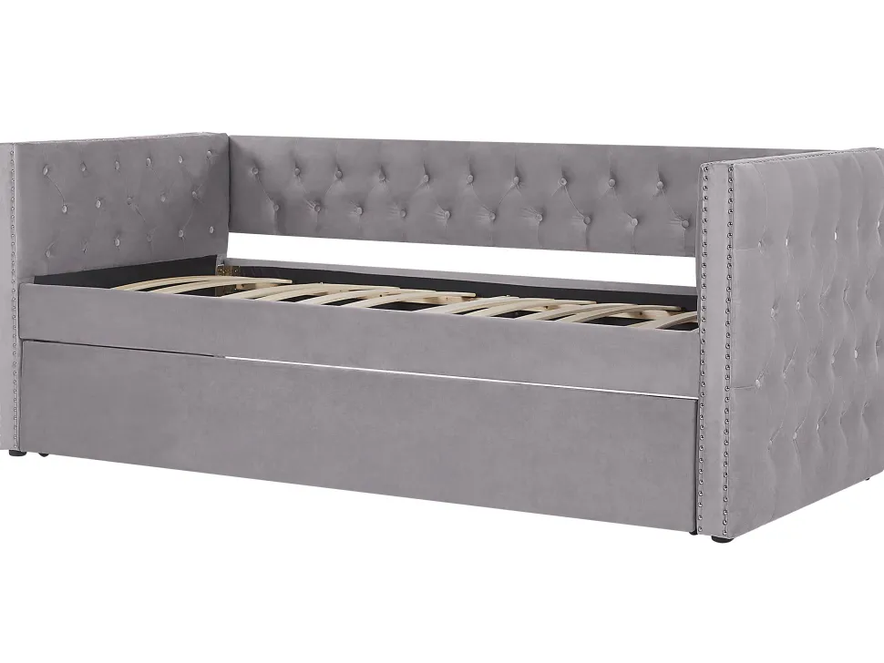 Tagesbett Ausziehbar Samtstoff Grau Lattenrost 90 X 200 Cm Gassin