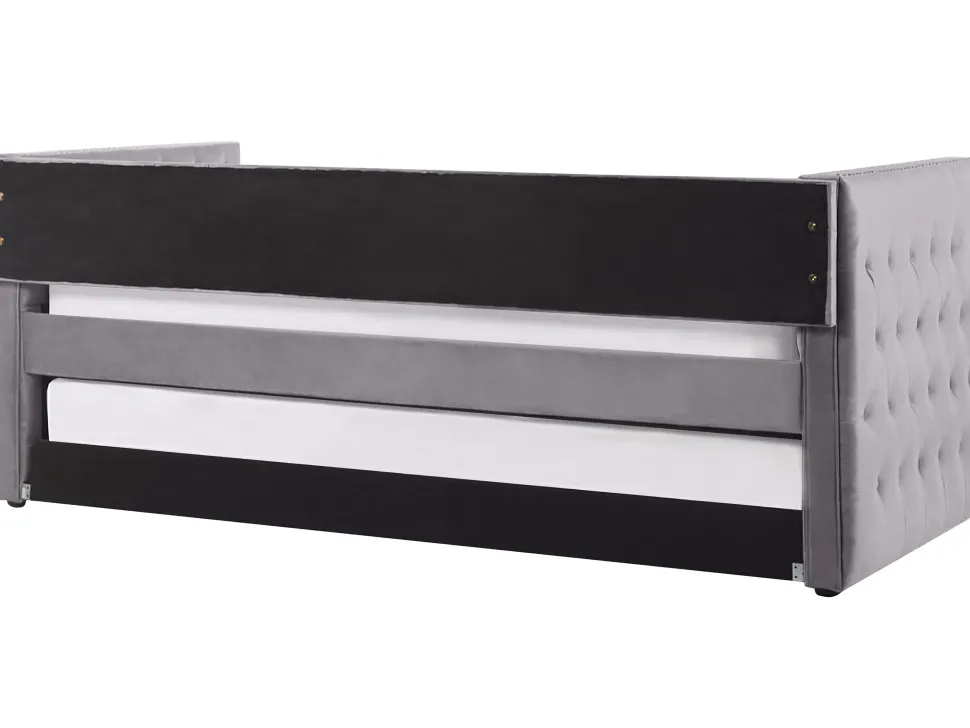 Tagesbett Ausziehbar Samtstoff Grau Lattenrost 90 X 200 Cm Gassin