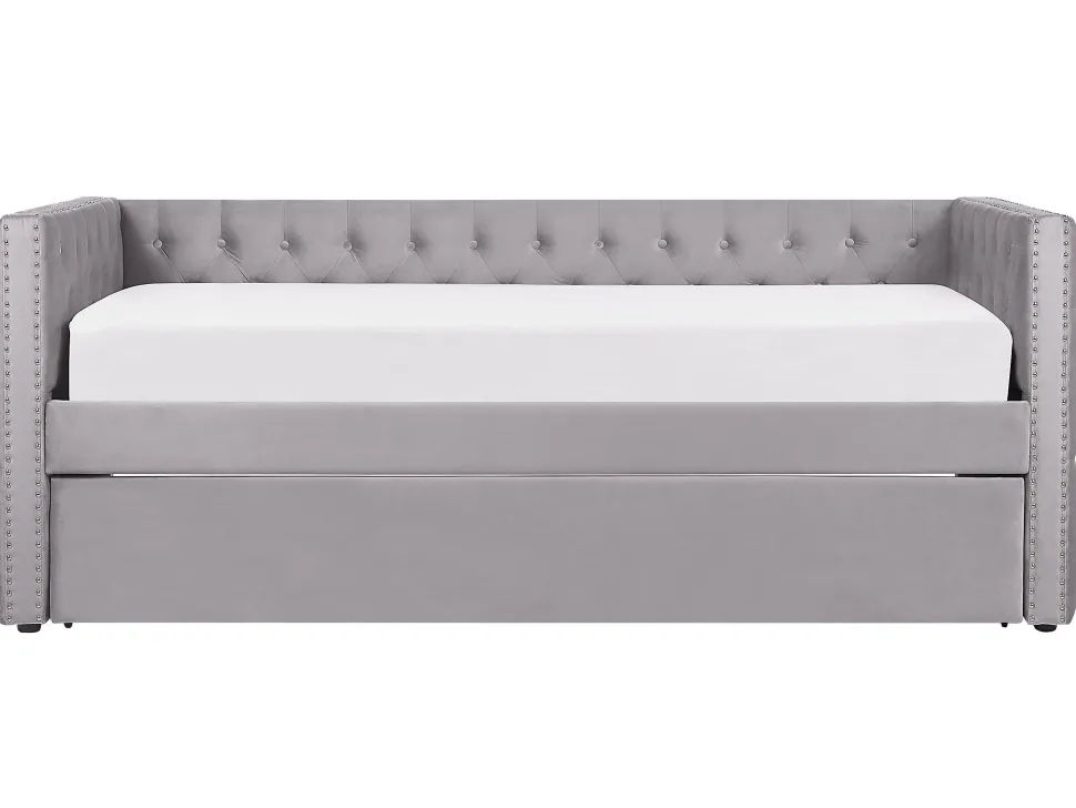 Tagesbett Ausziehbar Samtstoff Grau Lattenrost 90 X 200 Cm Gassin