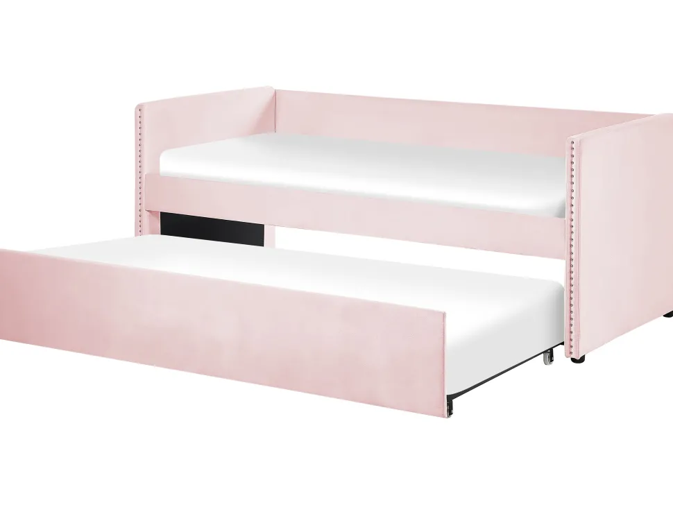 Tagesbett Ausziehbar Samtstoff Rosa Lattenrost 90 X 200 Cm Troyes