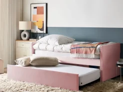 Tagesbett Ausziehbar Samtstoff Rosa Lattenrost 90 X 200 Cm Troyes