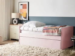Tagesbett Ausziehbar Samtstoff Rosa Lattenrost 90 X 200 Cm Troyes