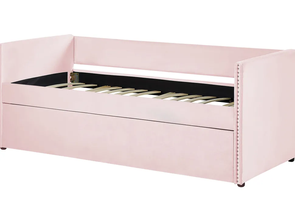 Tagesbett Ausziehbar Samtstoff Rosa Lattenrost 90 X 200 Cm Troyes