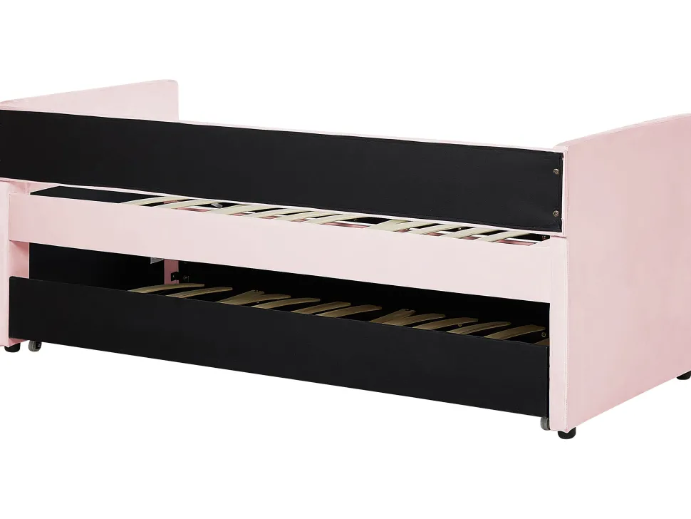 Tagesbett Ausziehbar Samtstoff Rosa Lattenrost 90 X 200 Cm Troyes