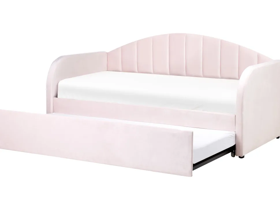 Tagesbett Ausziehbar Samtstoff Pastellrosa 90 X 200 Cm Eyburie