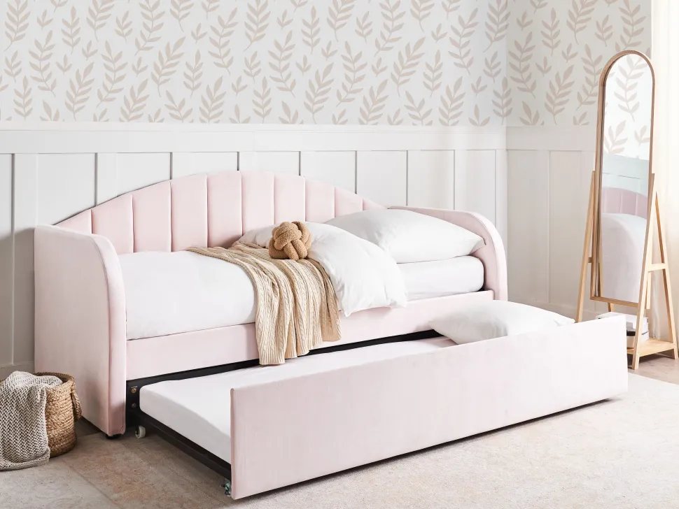 Tagesbett Ausziehbar Samtstoff Pastellrosa 90 X 200 Cm Eyburie