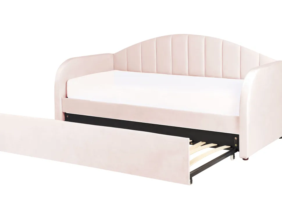Tagesbett Ausziehbar Samtstoff Pastellrosa 90 X 200 Cm Eyburie