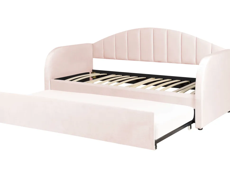 Tagesbett Ausziehbar Samtstoff Pastellrosa 90 X 200 Cm Eyburie
