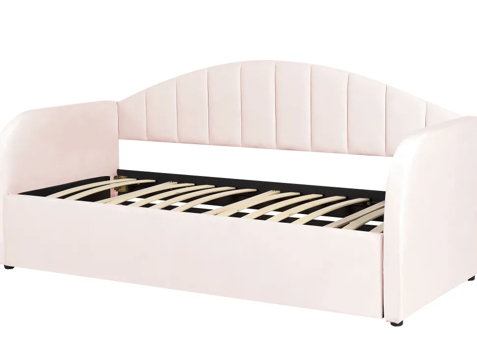 Tagesbett Ausziehbar Samtstoff Pastellrosa 90 X 200 Cm Eyburie