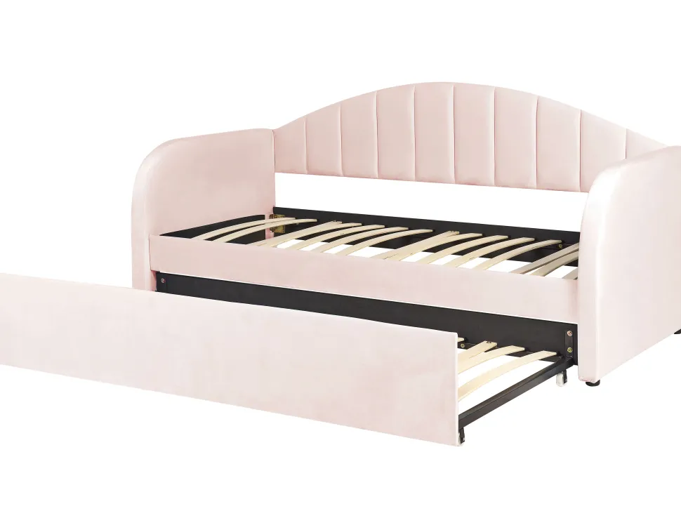 Tagesbett Ausziehbar Samtstoff Pastellrosa 90 X 200 Cm Eyburie