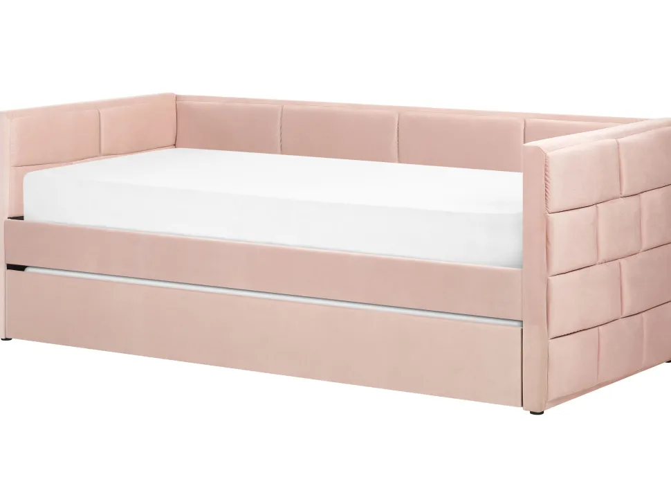Tagesbett Ausziehbar Samtstoff Pastellrosa Lattenrost 90 X 200 Cm Chavonne