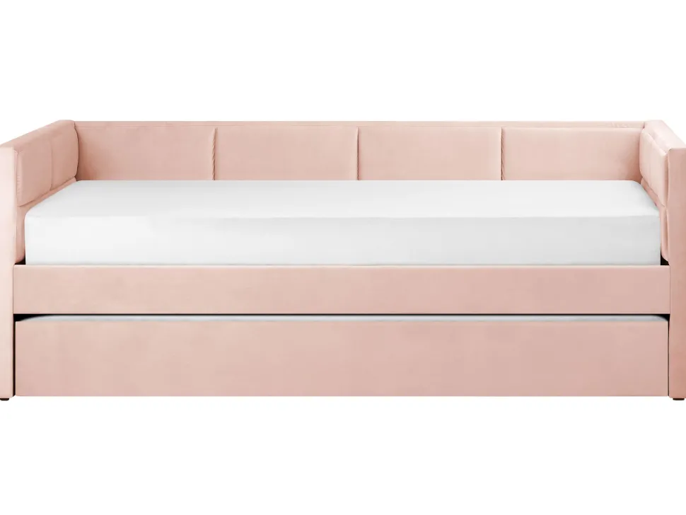 Tagesbett Ausziehbar Samtstoff Pastellrosa Lattenrost 90 X 200 Cm Chavonne