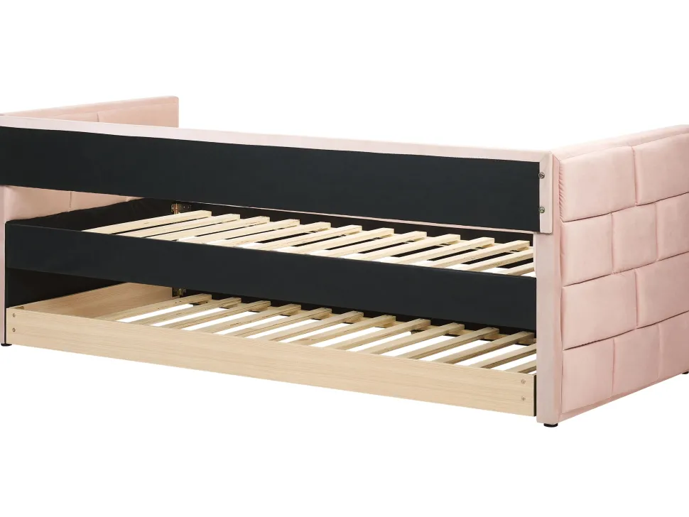 Tagesbett Ausziehbar Samtstoff Pastellrosa Lattenrost 90 X 200 Cm Chavonne