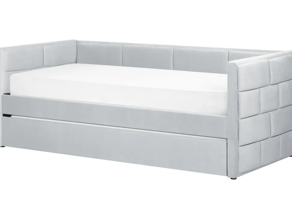 Tagesbett Ausziehbar Samtstoff Hellgrau Lattenrost 90 X 200 Cm Chavonne