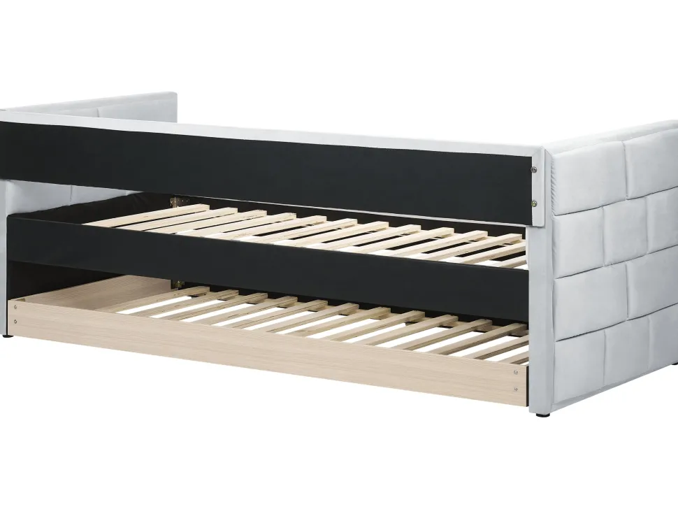 Tagesbett Ausziehbar Samtstoff Hellgrau Lattenrost 90 X 200 Cm Chavonne