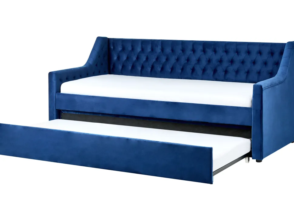 Tagesbett Ausziehbar Samtstoff Marineblau Lattenrost 90 X 200 Cm Montargis