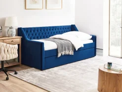 Tagesbett Ausziehbar Samtstoff Marineblau Lattenrost 90 X 200 Cm Montargis