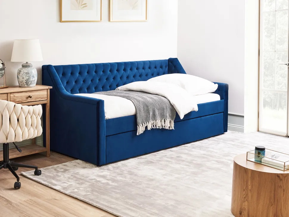 Tagesbett Ausziehbar Samtstoff Marineblau Lattenrost 90 X 200 Cm Montargis