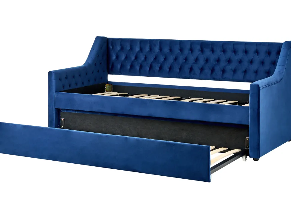 Tagesbett Ausziehbar Samtstoff Marineblau Lattenrost 90 X 200 Cm Montargis