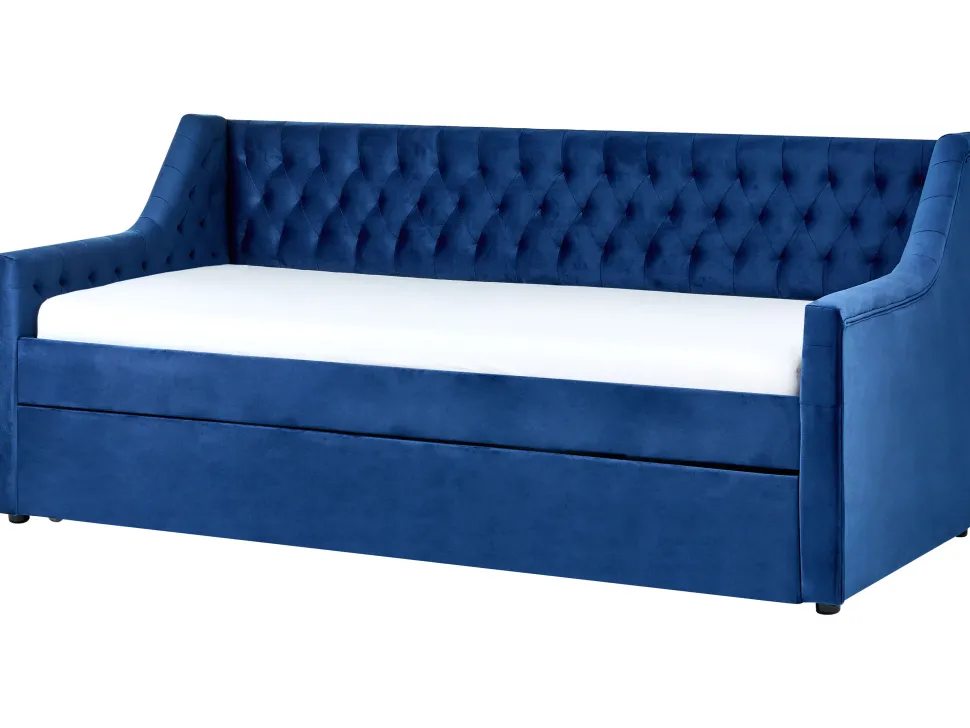 Tagesbett Ausziehbar Samtstoff Marineblau Lattenrost 90 X 200 Cm Montargis