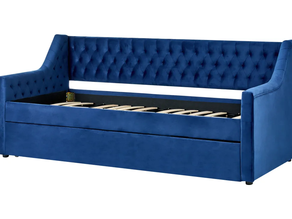 Tagesbett Ausziehbar Samtstoff Marineblau Lattenrost 90 X 200 Cm Montargis