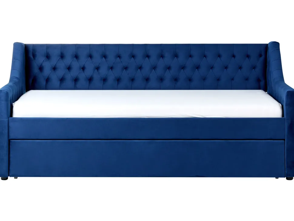 Tagesbett Ausziehbar Samtstoff Marineblau Lattenrost 90 X 200 Cm Montargis