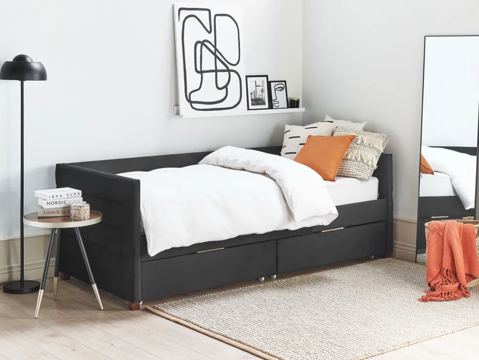 Tagesbett Samtstoff Schwarz Mit Bettkasten 90 X 200 Cm Marray