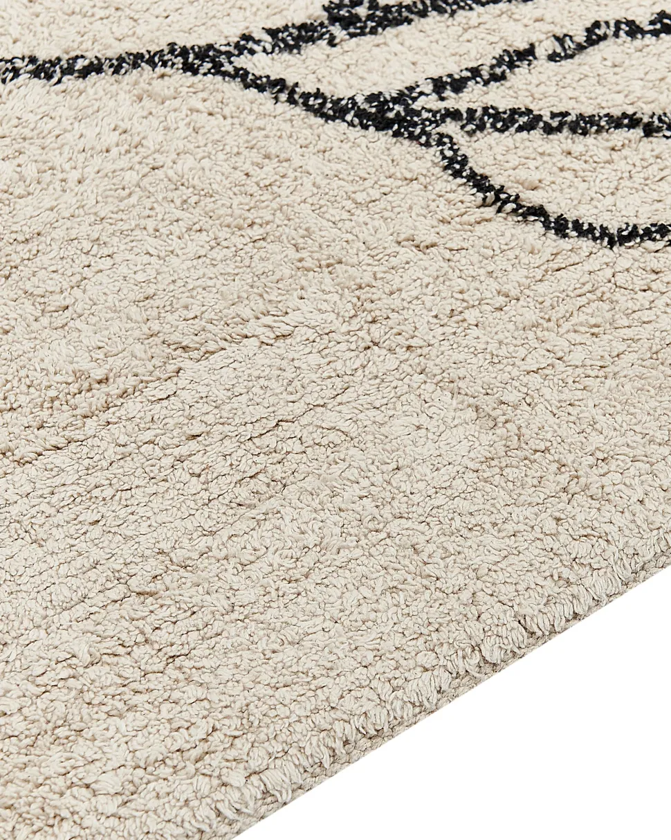 Teppich Baumwolle Beige / Schwarz 160 X 230 Cm Blumenmuster Kurzflor Sazli