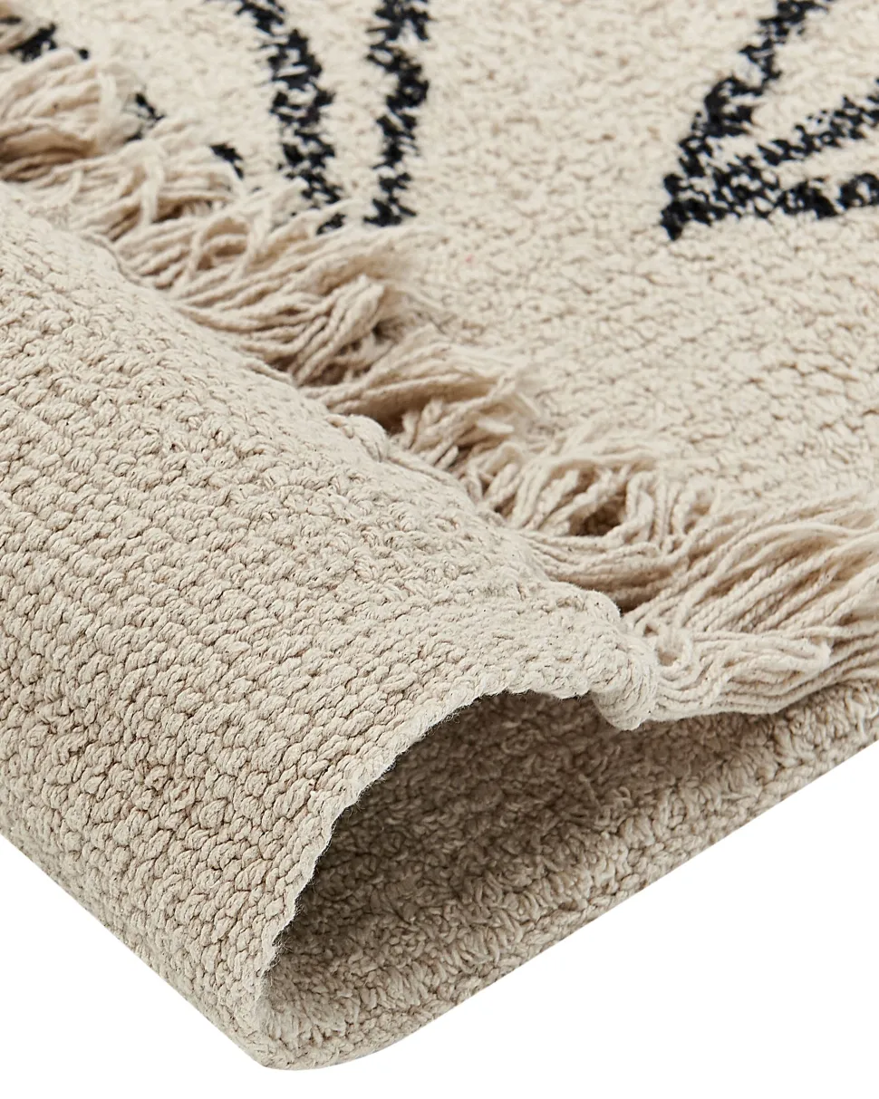 Teppich Baumwolle Beige / Schwarz 160 X 230 Cm Blumenmuster Kurzflor Sazli