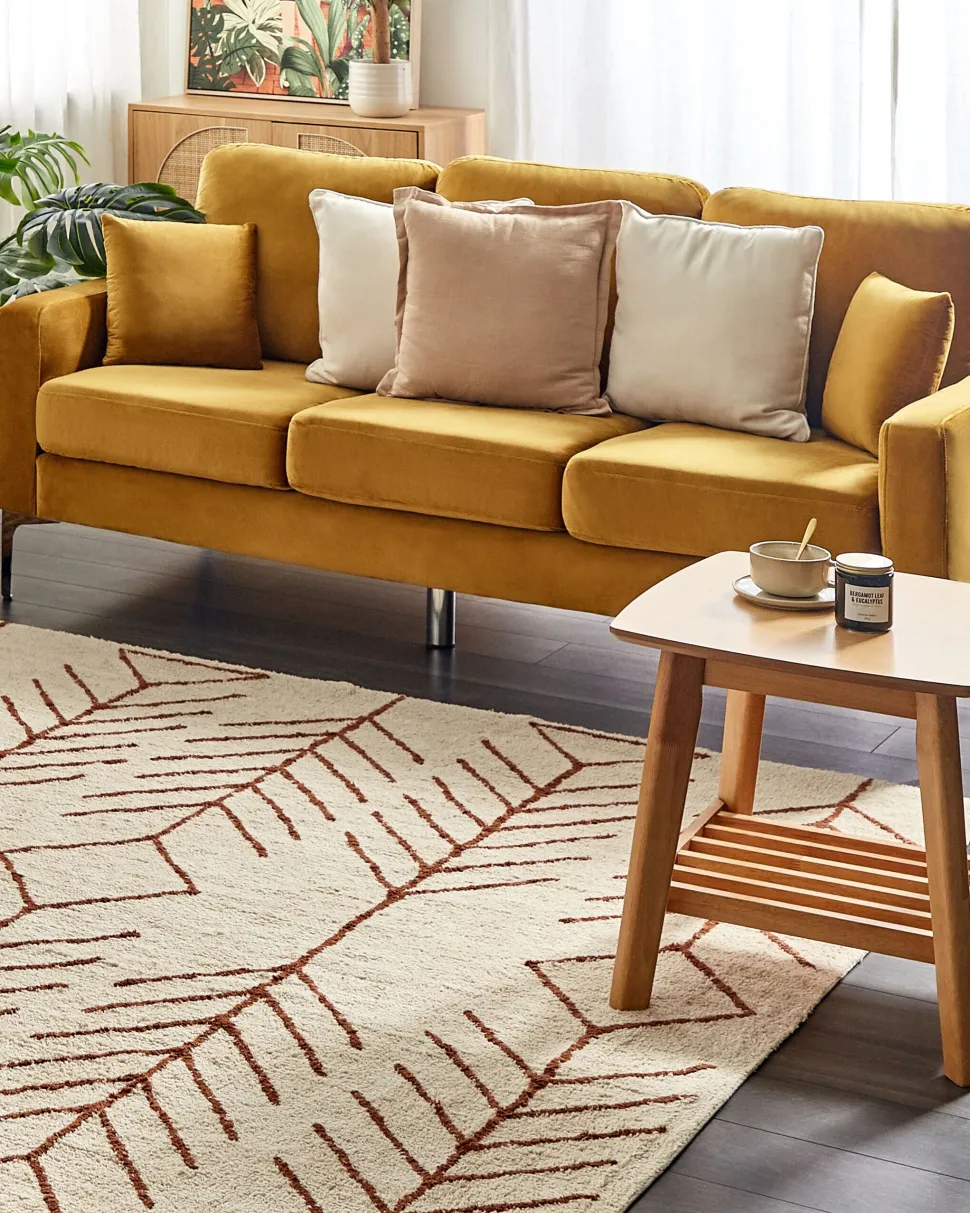 Teppich Baumwolle Beige 200 X 200 Cm Geometrisches Muster Kurzflor Akoren