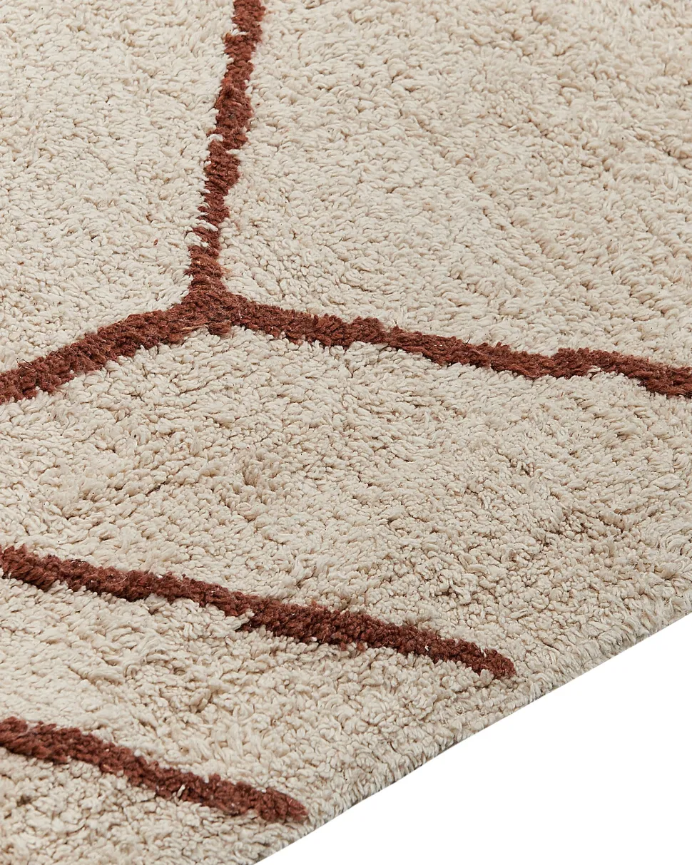 Teppich Baumwolle Beige 200 X 200 Cm Geometrisches Muster Kurzflor Akoren