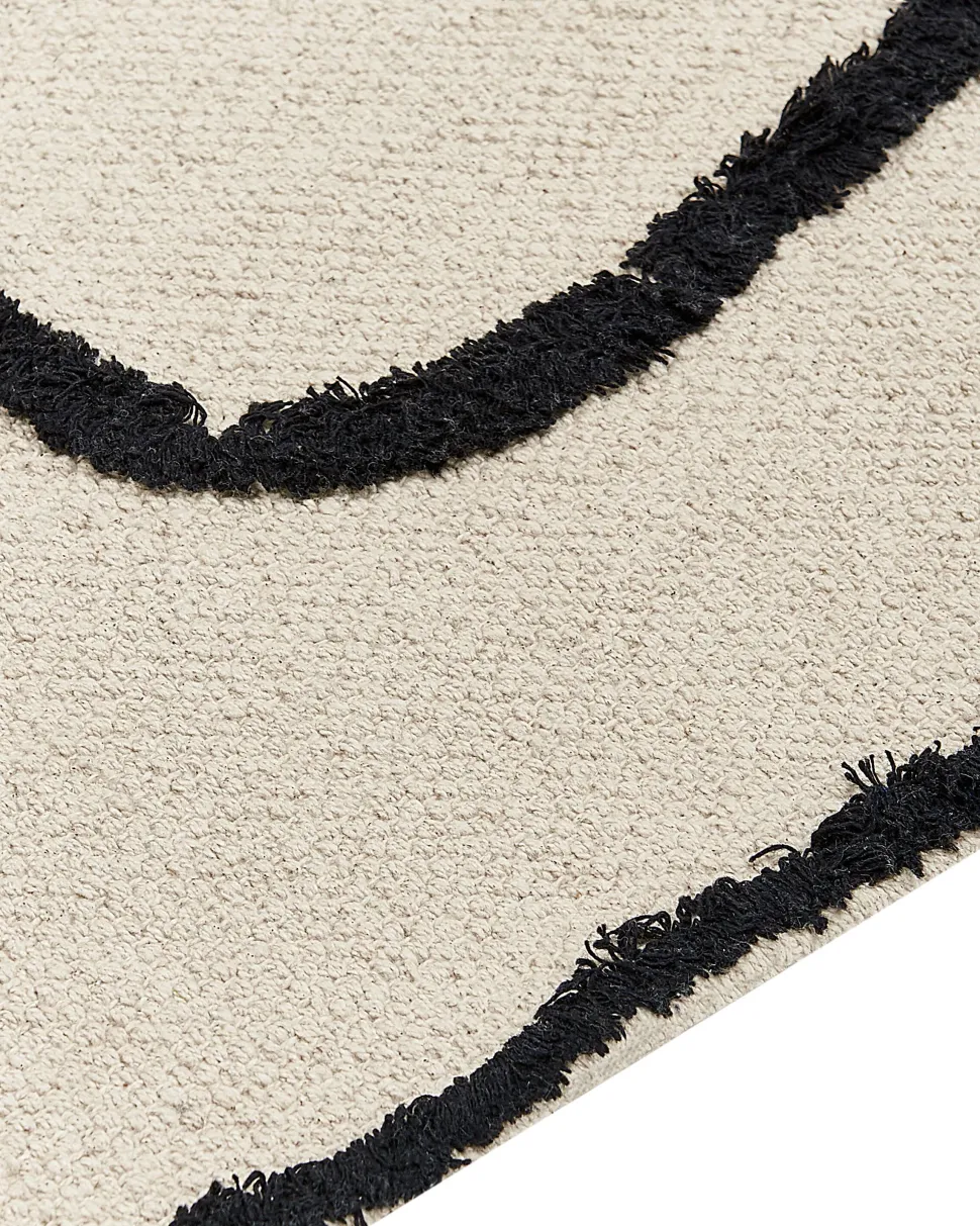 Teppich Baumwolle Beige / Schwarz 160 X 230 Cm Gesichtsmotiv Kurzflor Konur