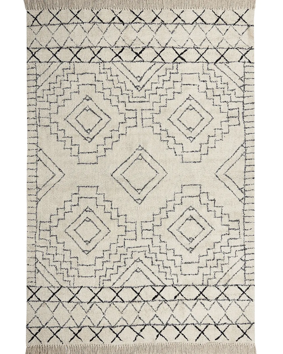 Teppich Baumwolle Beige / Schwarz Geometrisches Muster 160 X 230 Cm Kurzflor Zeyne