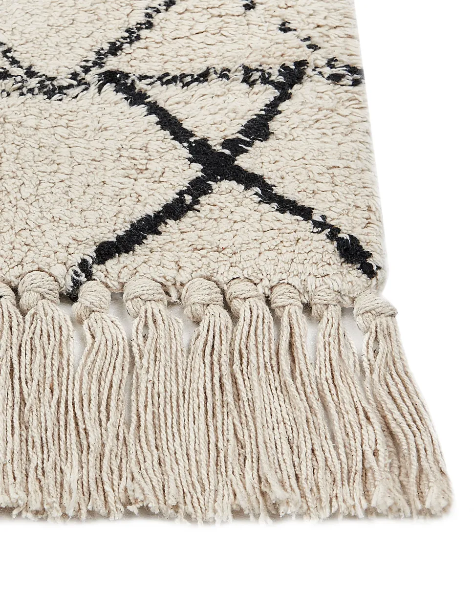 Teppich Baumwolle Beige / Schwarz Geometrisches Muster 160 X 230 Cm Kurzflor Zeyne