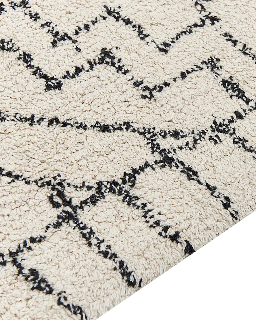 Teppich Baumwolle Beige / Schwarz Geometrisches Muster 160 X 230 Cm Kurzflor Zeyne