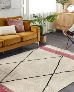 Teppich Baumwolle Beige / Rosa 160 X 230 Cm Geometrisches Muster Kurzflor Afsar