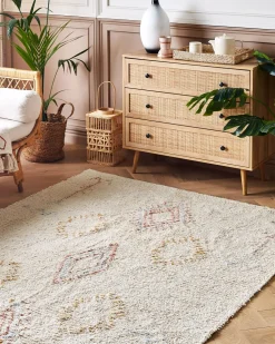 Teppich Baumwolle Beige 160 X 230 Cm Geometrisches Muster Kurzflor Bettiah