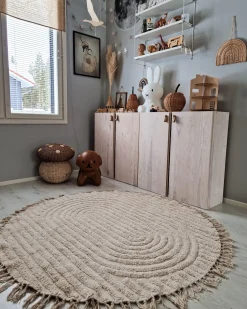 Teppich Baumwolle Beige 140 Cm Rund Halfeti
