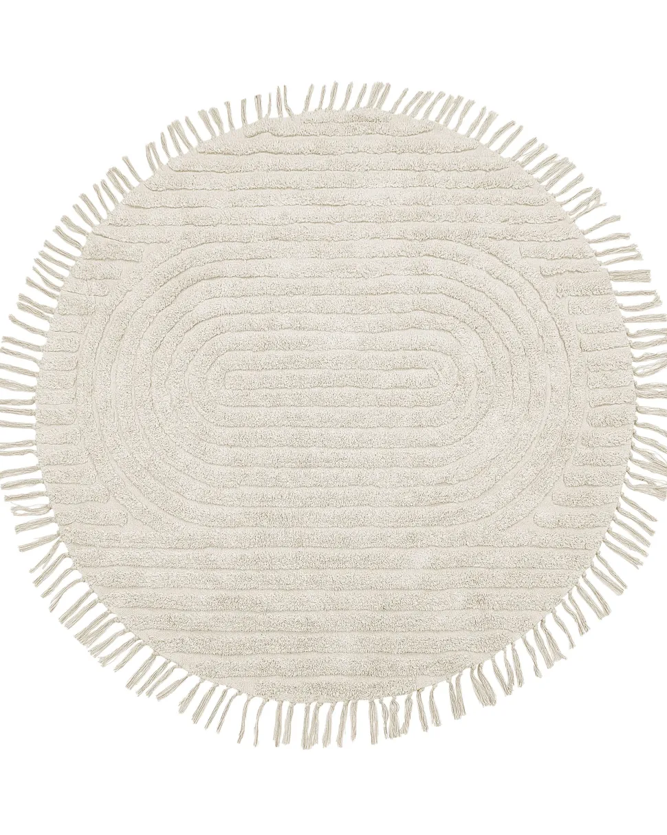 Teppich Baumwolle Beige 140 Cm Rund Halfeti