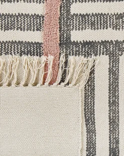 Teppich Baumwolle Beige / Schwarz 160 X 230 Cm Abstraktes Muster Fransen Kurzflor Muradiye