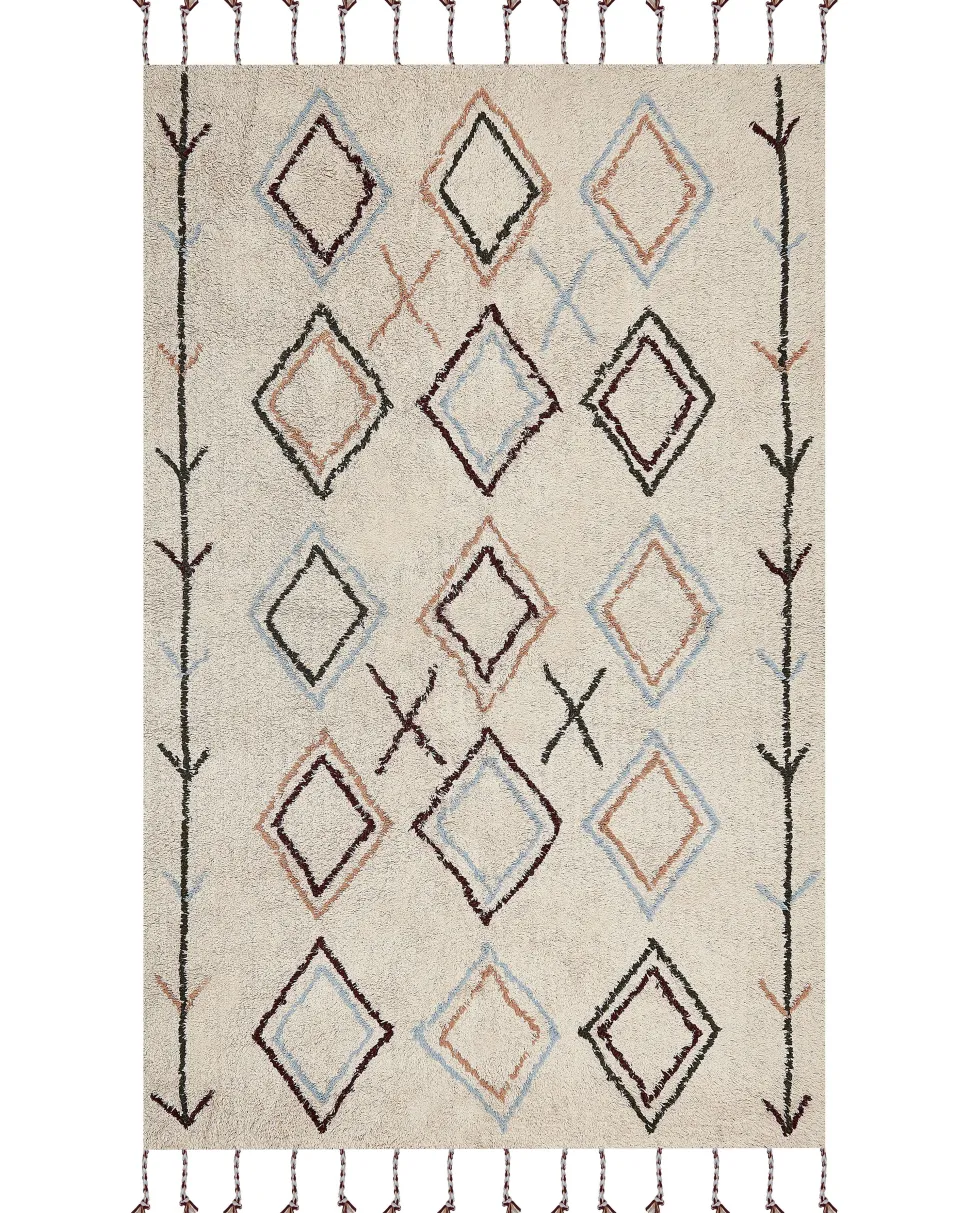 Teppich Baumwolle Beige 160 X 230 Cm Geometrisches Muster Corum